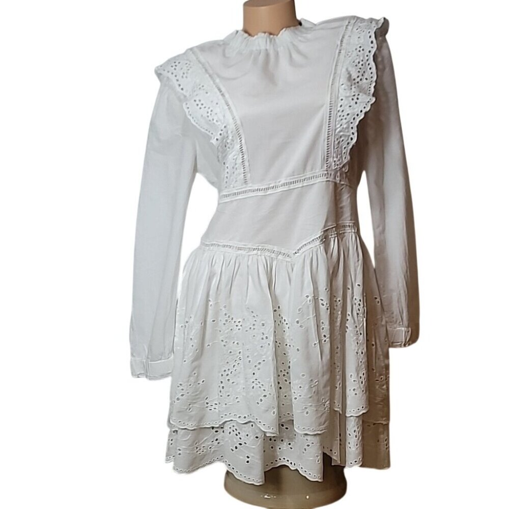 Allsaints Aislyn Broiderie White Ruffled Eyelet Dress 100% Cotton Lined EUC Worn - Picture 4 of 16